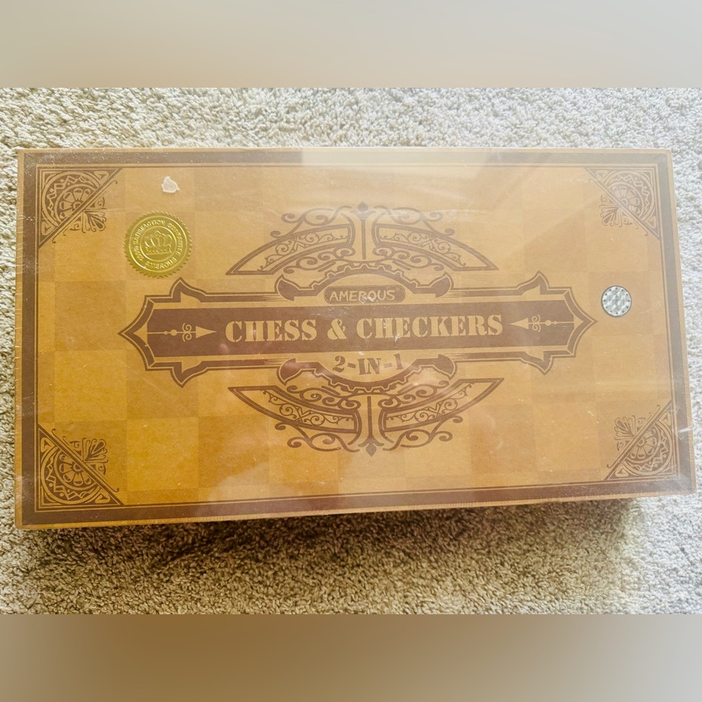 Amberous 2-in-1 Chess & Checkers Set
